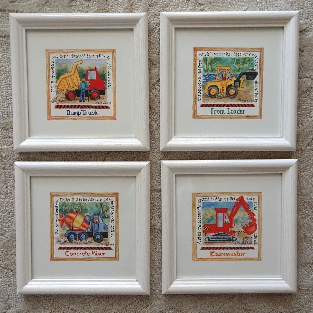 Child Wall Art Boys Kids Pictures Construction Equipment Trucks Framed Lila Rose